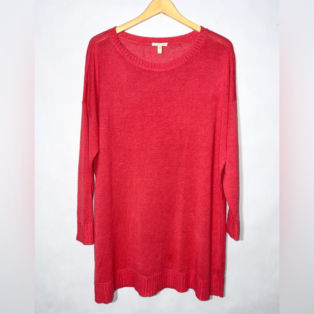 EILEEN FISHER Women's 100%‎ Organic Linen Hibiscus Knit Sweater Tunic Size Large